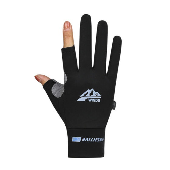 Ice Silk riding gloves men's and women's summer thin sports riding driving full finger non-slip leak two finger fishing touch screen half finger
