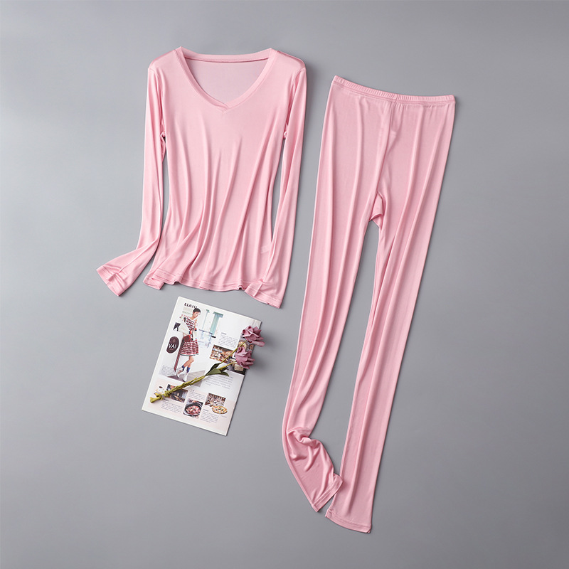 Autumn and Winter Natural Mulberry Silk Warm Women's Underwear Set Simple Solid Color V-Neck Silk Base Autumn Clothes and Pants Autumn and Winter Natural Mulberry Silk Warm Women's Underwear Set Simple Solid Color V-Neck Silk Base Autumn Clothes and Pants