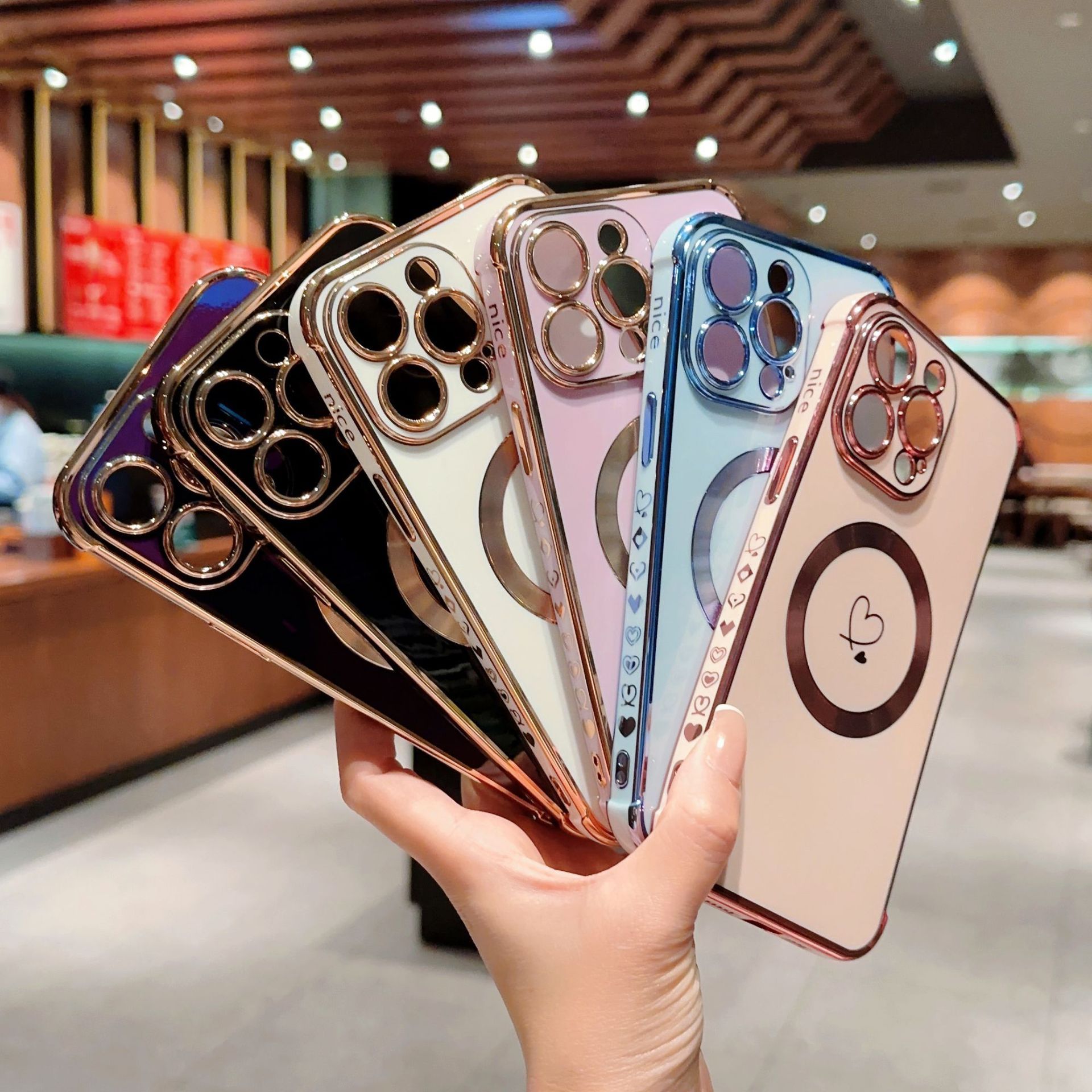 Magnetic Electroplated Double Heart Phone Case For Iphone 17_voghion.com