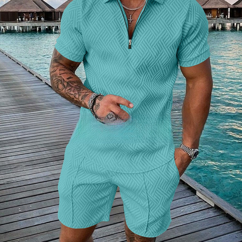 2024 Polo Zipper Shirt Short-Sleeved Suit Independent Station Cross-Border European and American Men's Clothing New Independent Station Supply Casual Sports