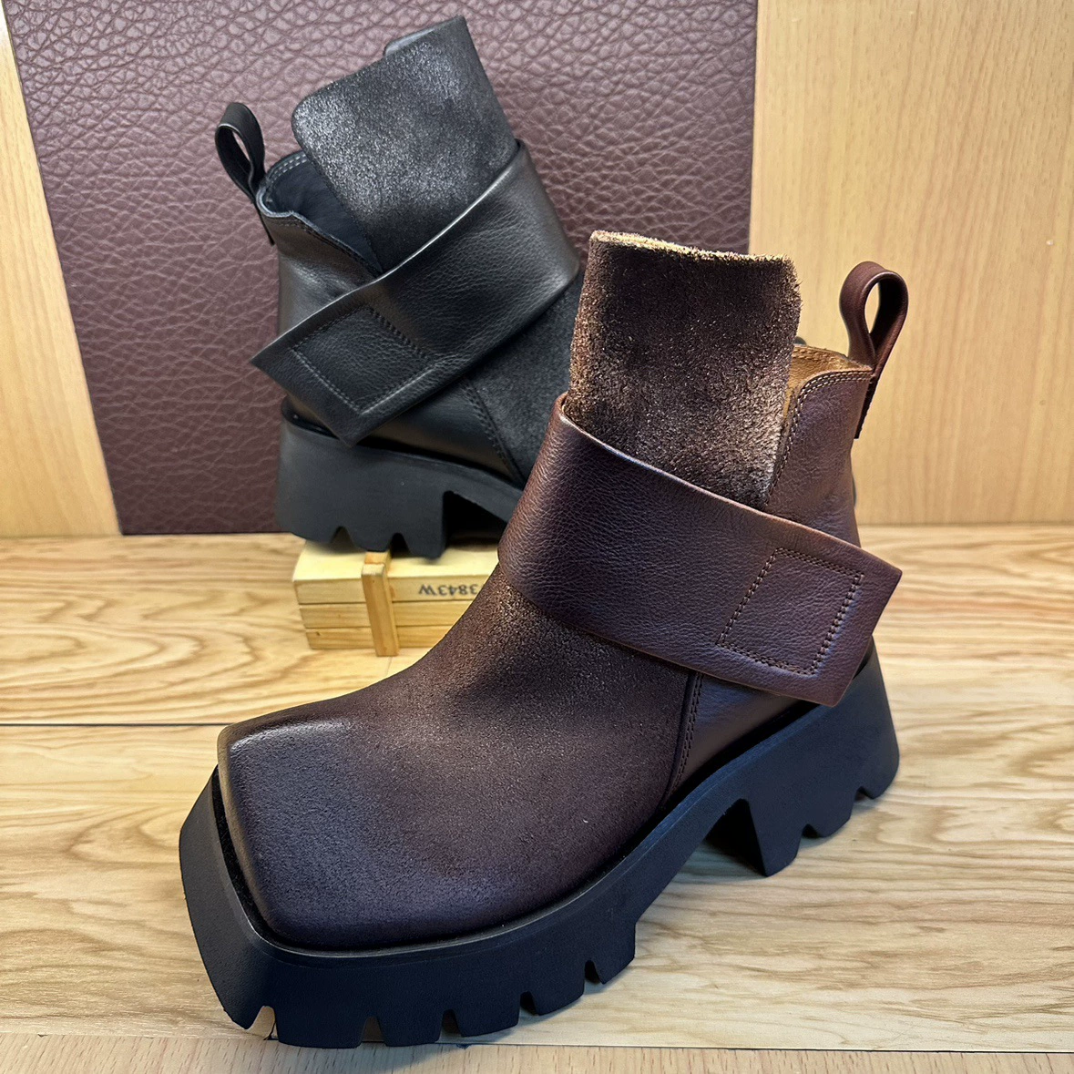 В наличии: Ретро-ботинки Мартин 8825 в британском стиле, ручная работа, квадратный носок, толстая подошва, уникальные короткие ботинки, ботинки до середины икры для женщин