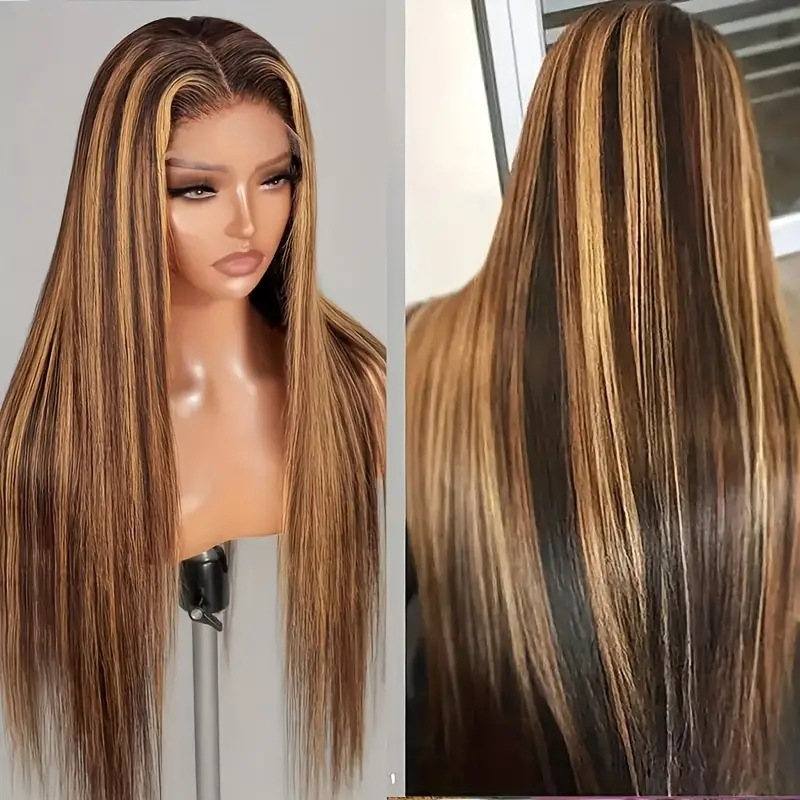 European American Style Synthetic Hair Wig With Front Lace Center Part Full Head Cover For Daily Use_voghion.com