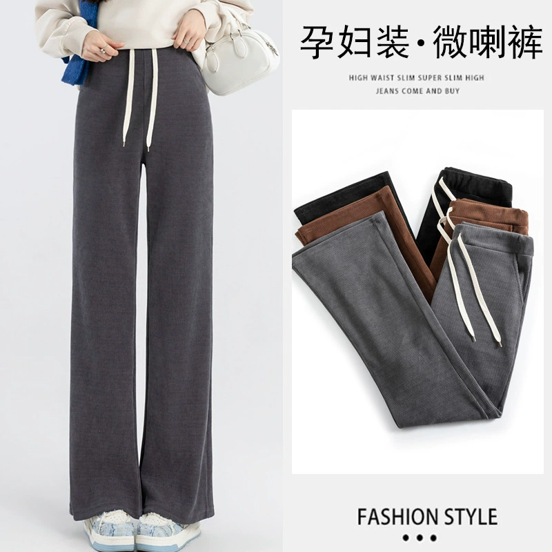 Warm corduroy flared trousers, high waist, plus size
