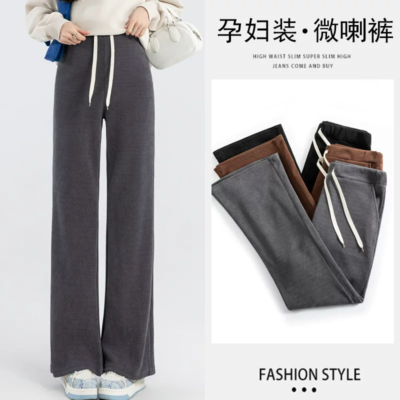 Warm corduroy flared trousers, high waist, plus size