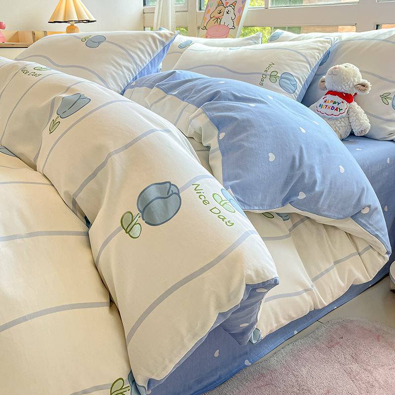 Cama de algodón de cuatro piezas Four Seasons 100 Cotton 2025 nueva ropa de cama sábana edredón dormitorio juego de tres piezas sábana 4