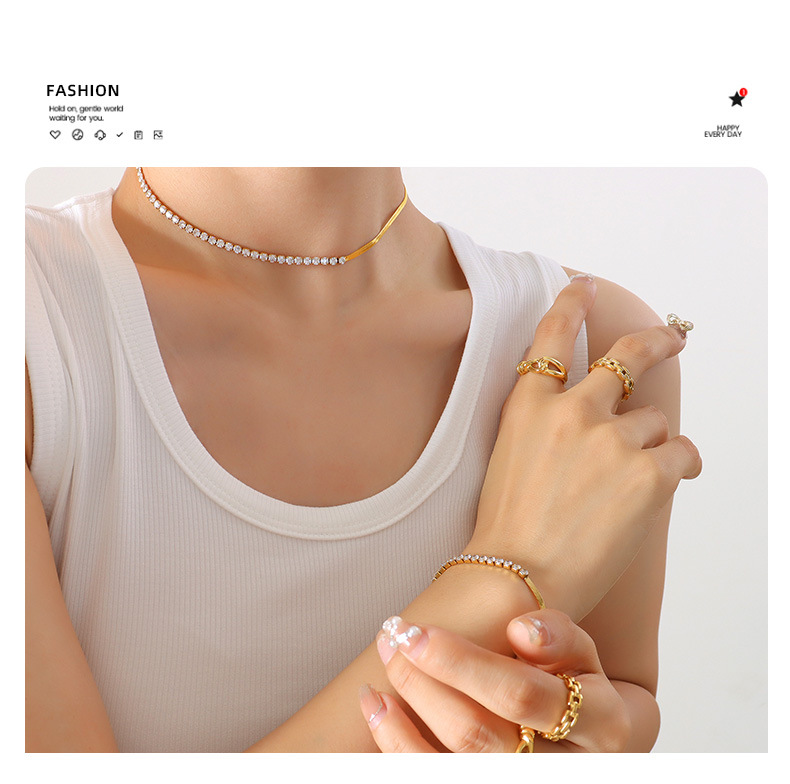 6g Weight Zircon Inlay Material Bracelets, Necklace Classification Necklace + Jewelry Quantity Holiday Occasion Titanium Steel Material Women'S Gender Lady Titanium Steel Zircon Bracelets Necklace 3