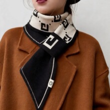 新款百搭围巾护脖黑白经典款针织G字母双面保暖防寒时尚围巾