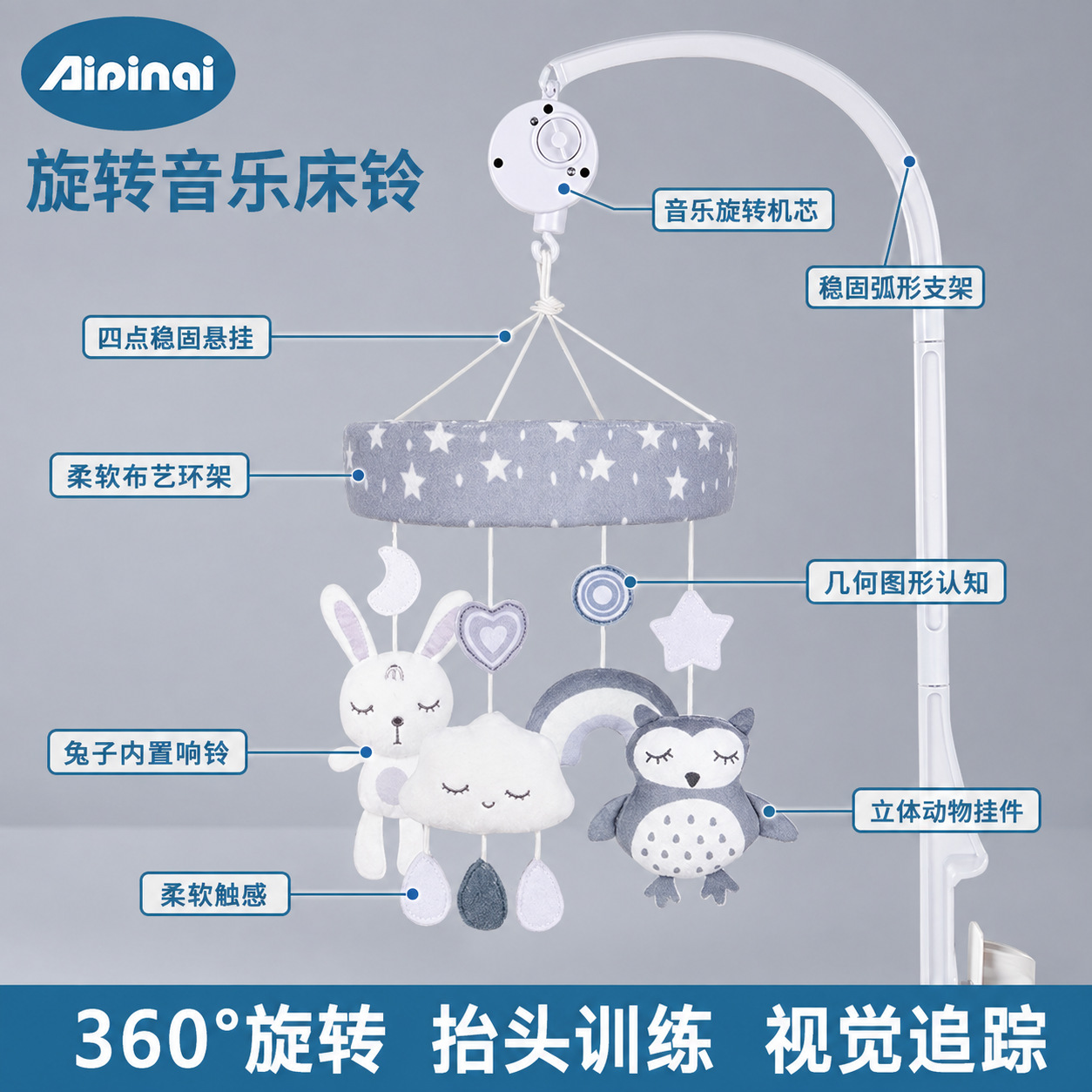 aipinqi newborn crib mobile toy for babies 0-1 years old, animal wind chime, car hanging, musical rotating crib mobile, in stock.