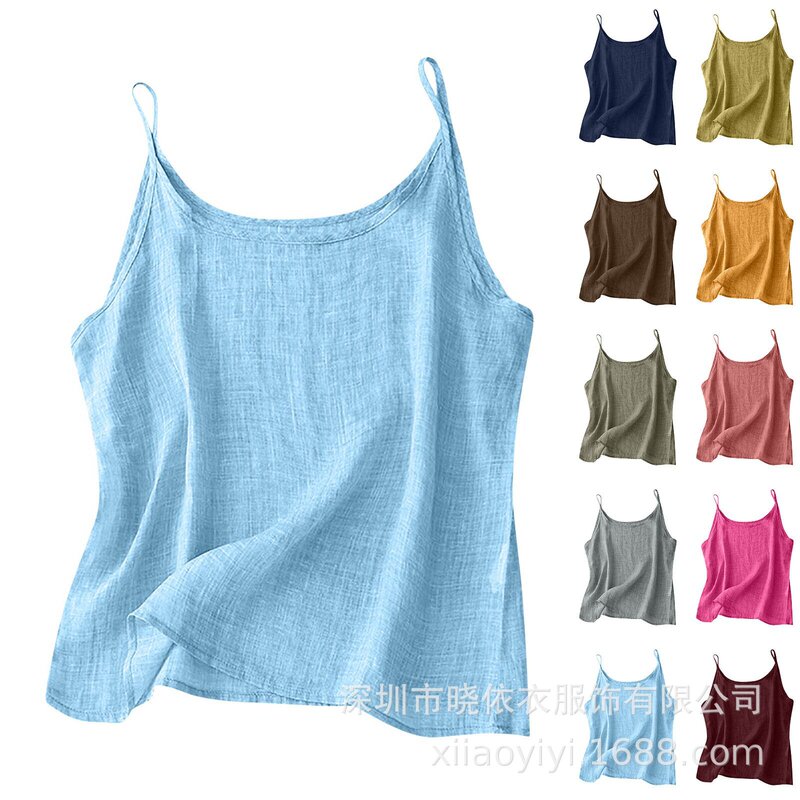 Amazon Vintage Cotton and Linen Small Sling Women's Summer Thin Base Vest Loose Slimming Cotton and Linen Inner Top