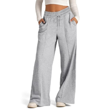 Cross-Border Export Amazon Temu2025 European and American Style Pure Color Casual Wide-Leg Drawstring Elastic Waist Sweatpants