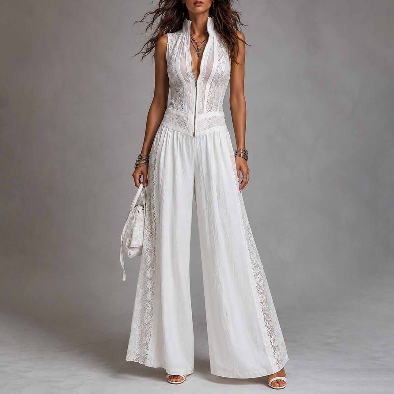 2026 European and American Cross-Border Amazon Independent Site Bohemian Vacation Style Sexy Lace Patchwork Jumpsuit New Model