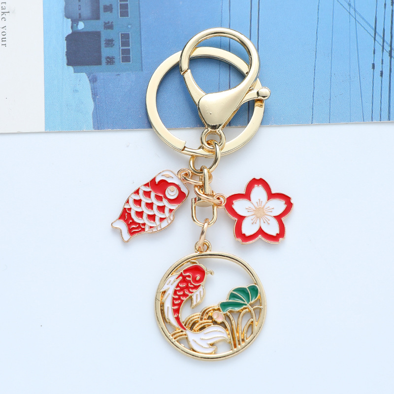 金属錦鯉キーホルダーペンダント中国風エナメル塗装神鹿仙鶴合金部品カップルバッグ掛け飾り