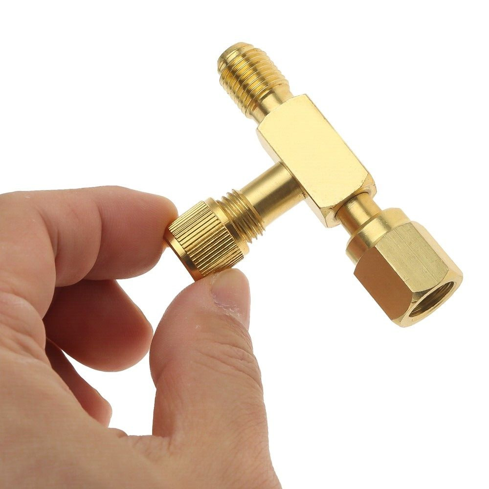 A Set of 1/4" Sae Valve Core Tee Adapter Air Conditioning Refrigeration Equipment Liquid Filler with Sealing Cap