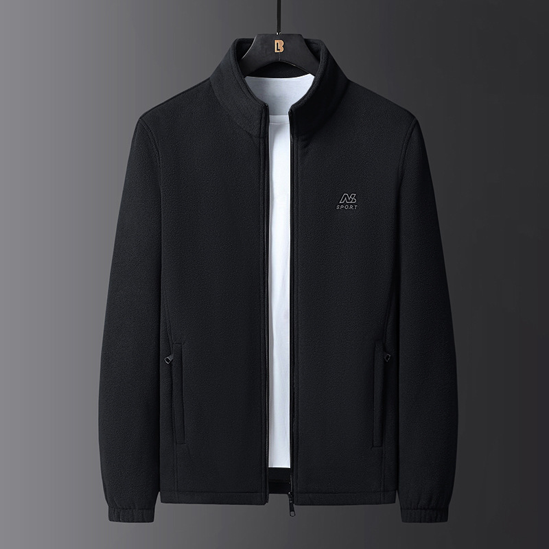 Autumn and Winter New Style Embroidered Fleece Jacket with Lamb Wool Lining for Men, Thickened Fleece Coat with Stand Collar, High Quality Autumn and Winter New Style Embroidered Fleece Jacket with Lamb Wool Lining for Men, Thickened Fleece Coat with Stand Collar, High Quality