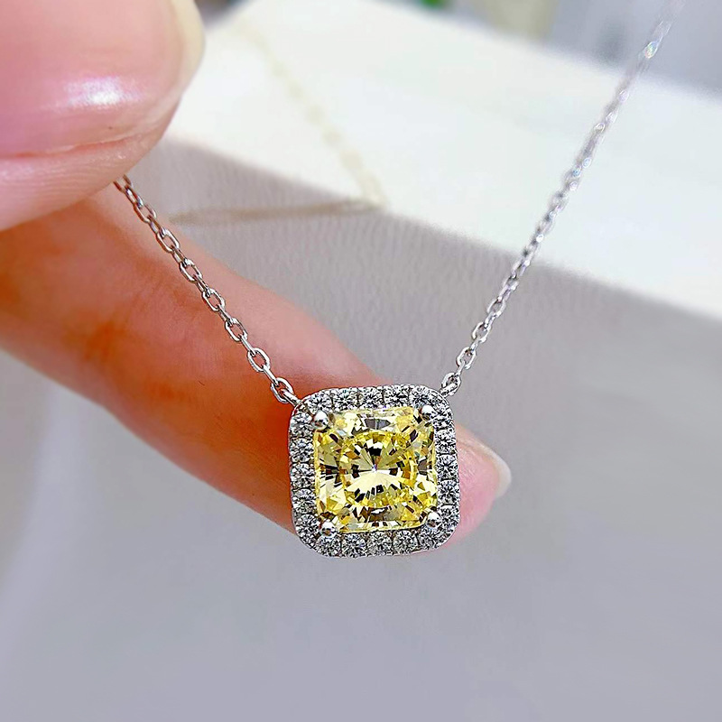 14g Weight High Carbon Diamond Inlay Material Pendant Necklace Classification cable chain Chain Type 1 Piece Quantity Holiday, Daily Occasion 925 Sterling Silver Material Square Pattern Women'S Gender Plating, Inlay Design Simple Style Style 925 Sterling Silver Cable Chain Plating Inlay Square High Carbon Diamond Pendant Necklace 9