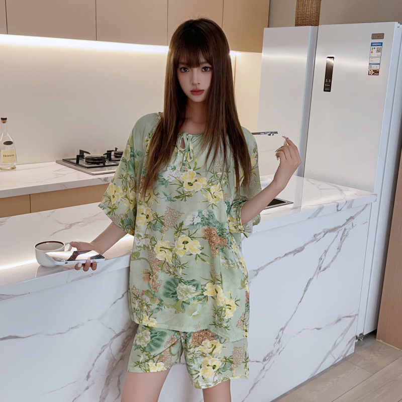 2025 高品質コットンシルクプルオーバーパジャマレディースパジャマ怠惰なスタイル空調服ホーム服女性の防蚊と日焼け止め|undefined