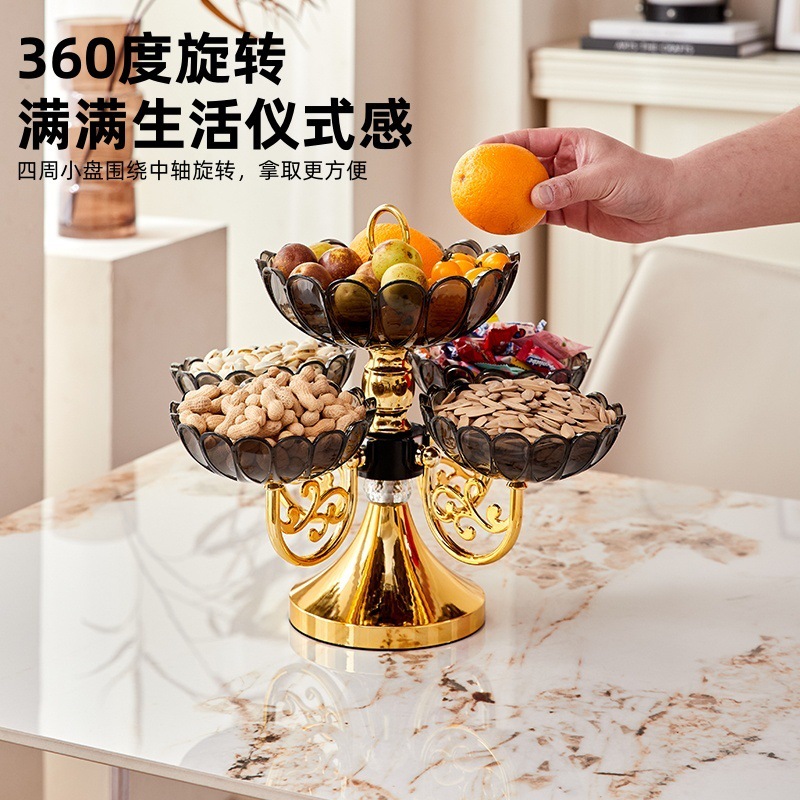 果盘家用2025新款可旋转多层客厅水果盘零食干果糖果轻奢高档水QS