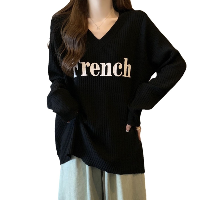 怠惰な風の大きいサイズのvネックのゆったりした長袖のtシャツの婦人服の早秋の新型の肉を遮ってカジュアルな中の長い上着の潮になります。|undefined