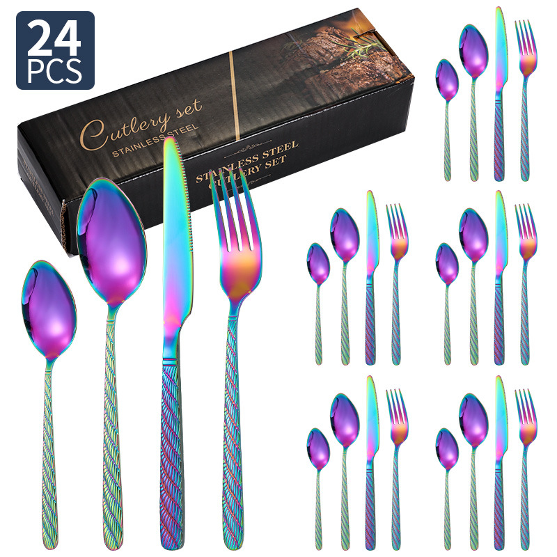 Vajilla de acero inoxidable de Amazon, bistec, cuchillo, tenedor, cuchara, cuerda de cáñamo, juego de 20/24/30 piezas, juego de cuchillo y tenedor de comida occidental de hotel