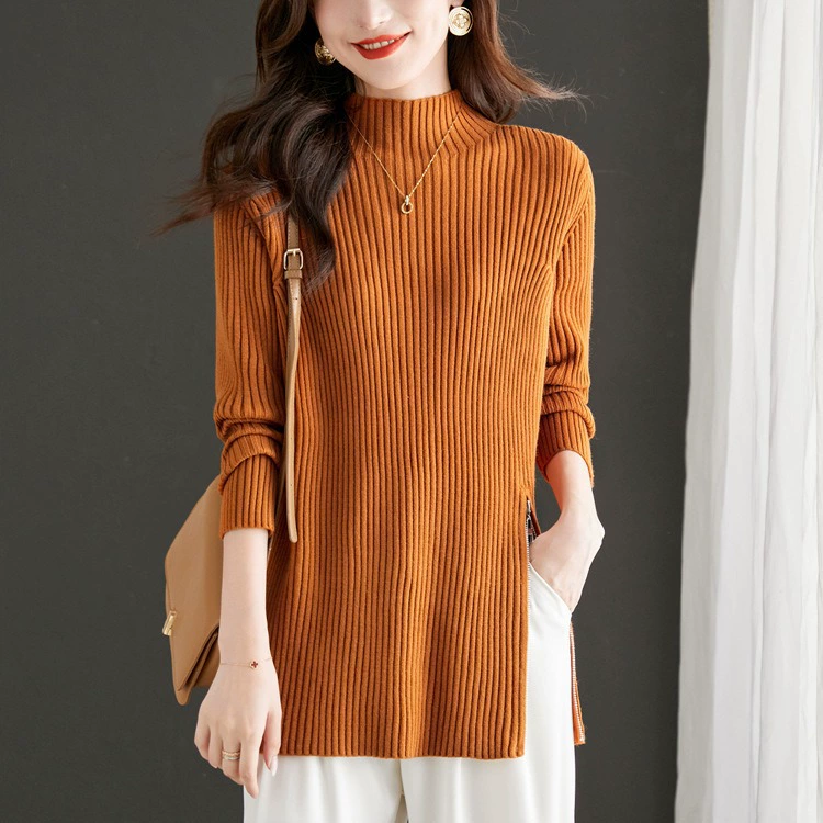 2023 Новая осенне-зимняя высококачественная свободная водолазка с высоким воротом, верхняя одежда, вязаный Топ, женский свитер средней длины, Женский Топ