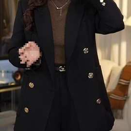 黑色双排扣夹棉加厚西装外套女秋冬新款感气质显瘦百搭小西服
