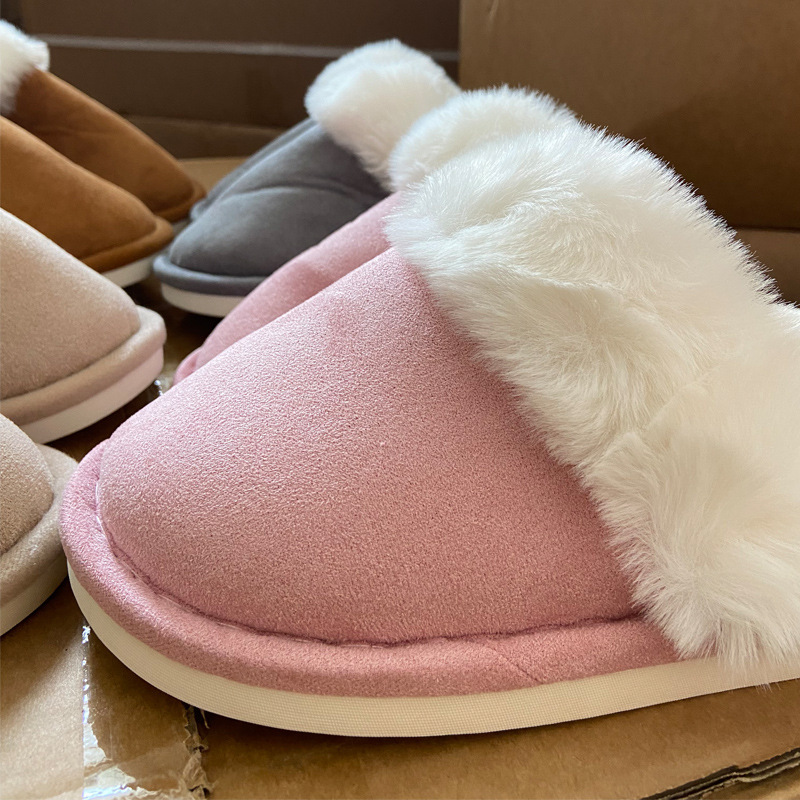 Cross-border New Solid Color Deerskin Fleece Cotton Slippers Women's Memory Sponge Neutral Autumn and Winter Home Slippers