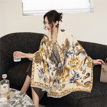 围巾女秋冬新款双面提花围巾百搭吉祥莲花仿羊绒披肩加厚保暖围脖