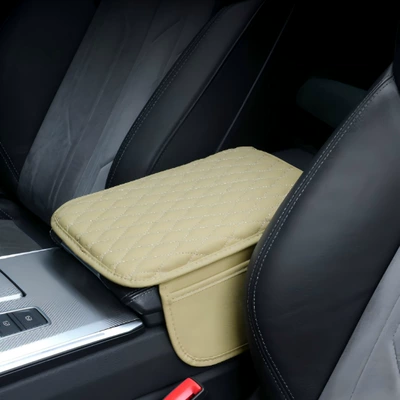 Cross-Border Car Armrest Box Mat, Armrest box pad - thin-side-pockets-beige