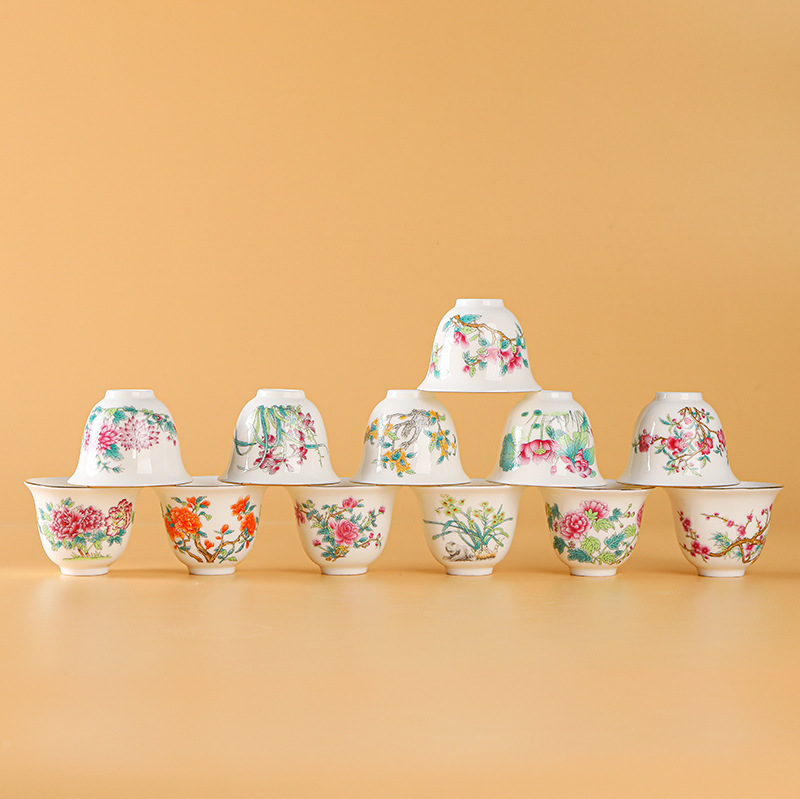 양지옥백자 찻잔, 작은 찻잔, 12개의 꽃신 컵, 쿵푸 차 세트, 찻그릇, 찻잔, 개인용 싱글 컵