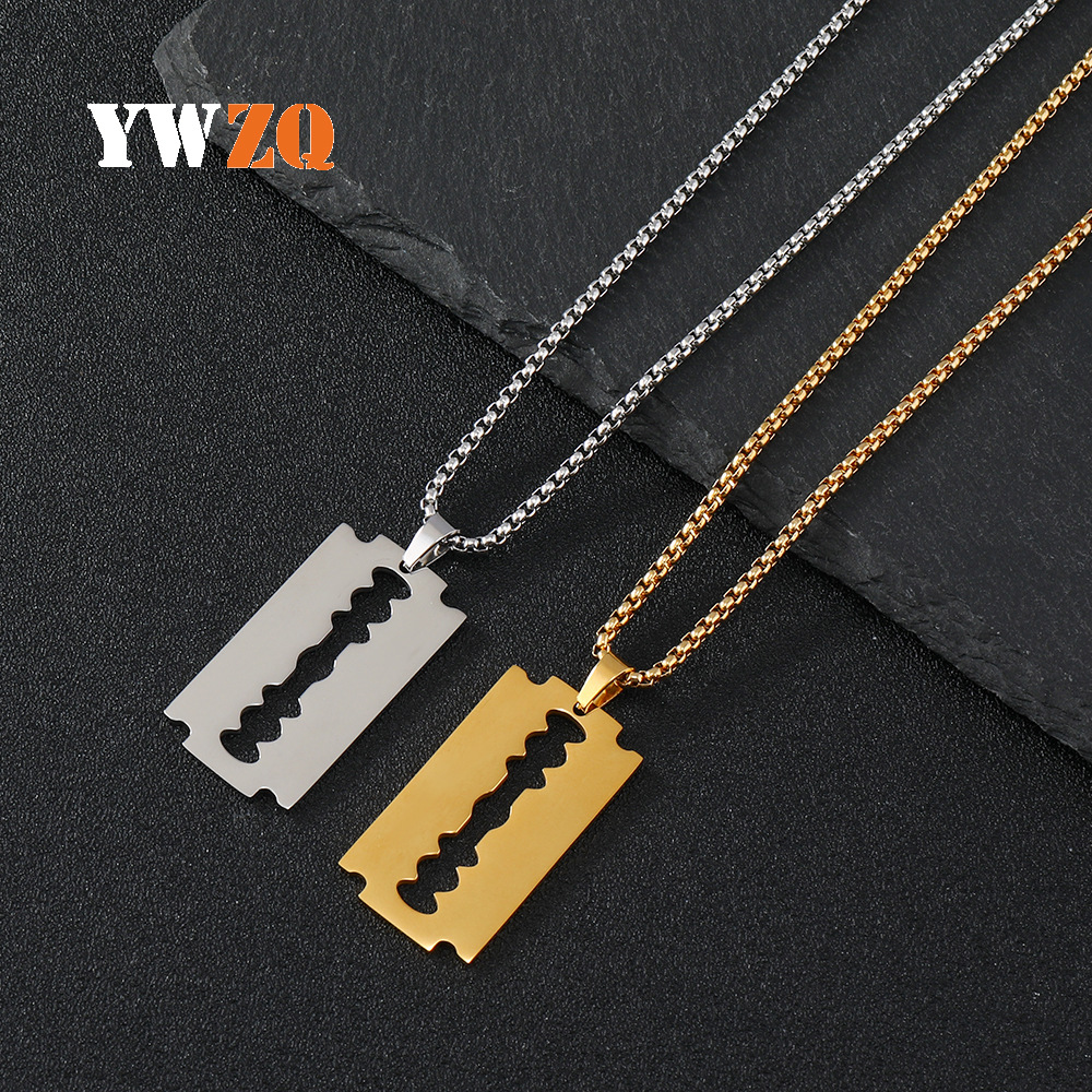 Cross-border new cutting blade pattern titanium steel necklace men's personality hip hop pendant stainless steel jewelry accessories