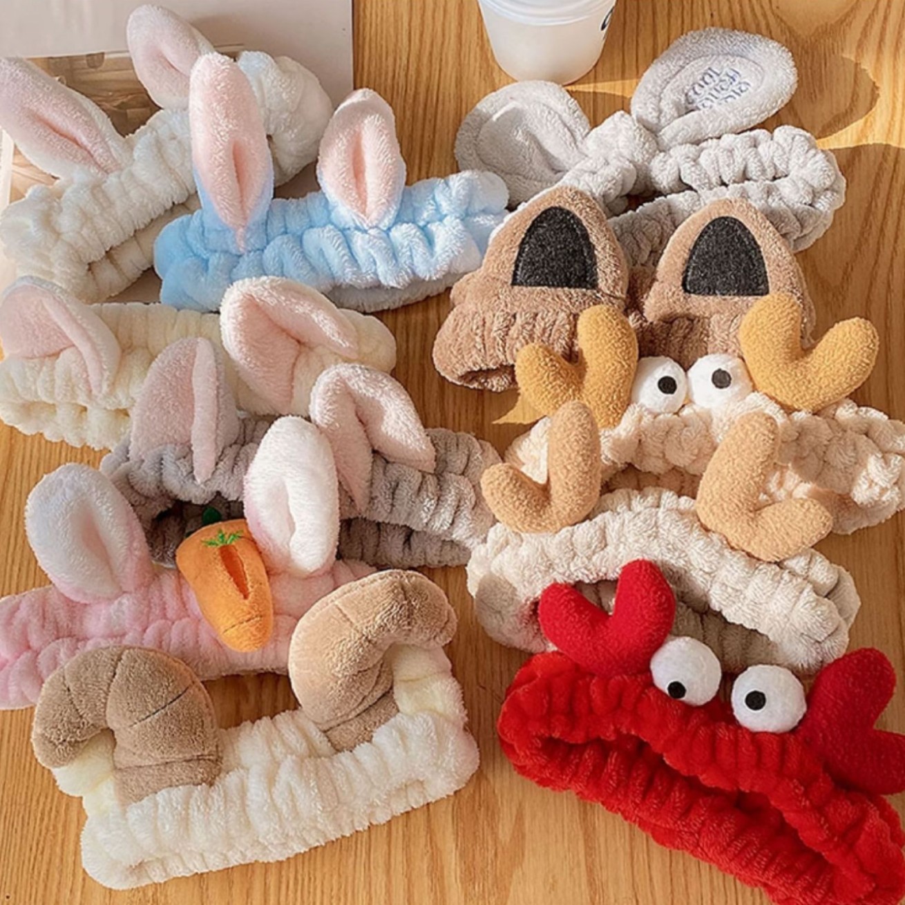 Coreano encantador lavado facial cinturón de cabello para mujeres simple orejas de gato rojo red de peluche maquillaje máscara de cabello cinturón de cabello adornamiento