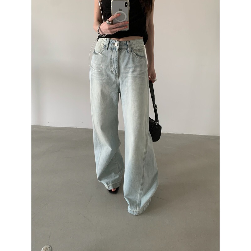 Table-Vintage Washed White Denim High-Waisted Jeans That Look Great with T-Shirts and Sweatshirts 9623 Table-Vintage Washed White Denim High-Waisted Jeans That Look Great with T-Shirts and Sweatshirts 9623