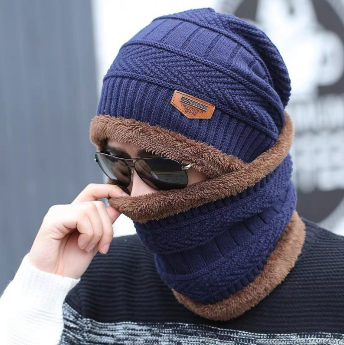 Conjunto de gorro y bufanda para hombre y mujer, gorro de lana tejido cálido para invierno, gorro de algodón estilo coreano con protección para las orejas, gorro de lana gruesa.