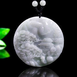 正品缅甸A货翡翠山水牌吊坠精美玉石挂件玉佩男女款工厂供货批发