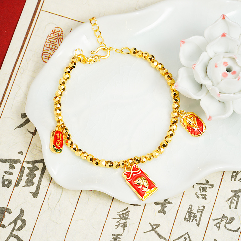 Nuevos productos de pulsera de oro de Gufa Sha estilo palacio esmalte goteo de aceite de marca Fu pulsera de diseño de moda nacional no se desvanecerá joyas
