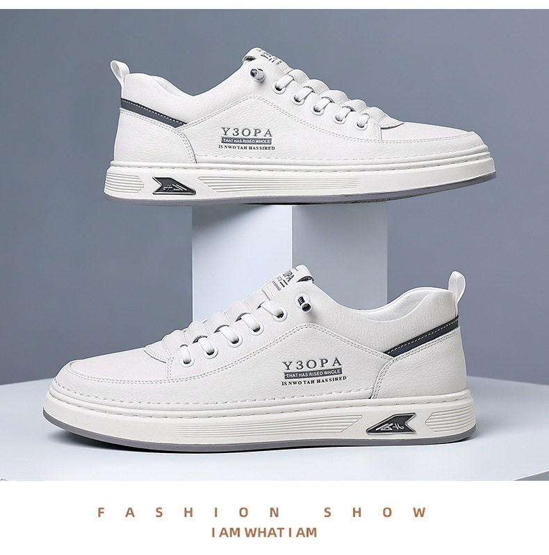 Giày da nam sneaker cổ thấp đế bằng, da bò thật phối chỉ khâu, phong cách Hàn Quốc thanh lịch — PZ7773 màu be, PZ7773 màu nâu, PZ7773 màu trắng, PZ7773 màu đen chi tiết 13