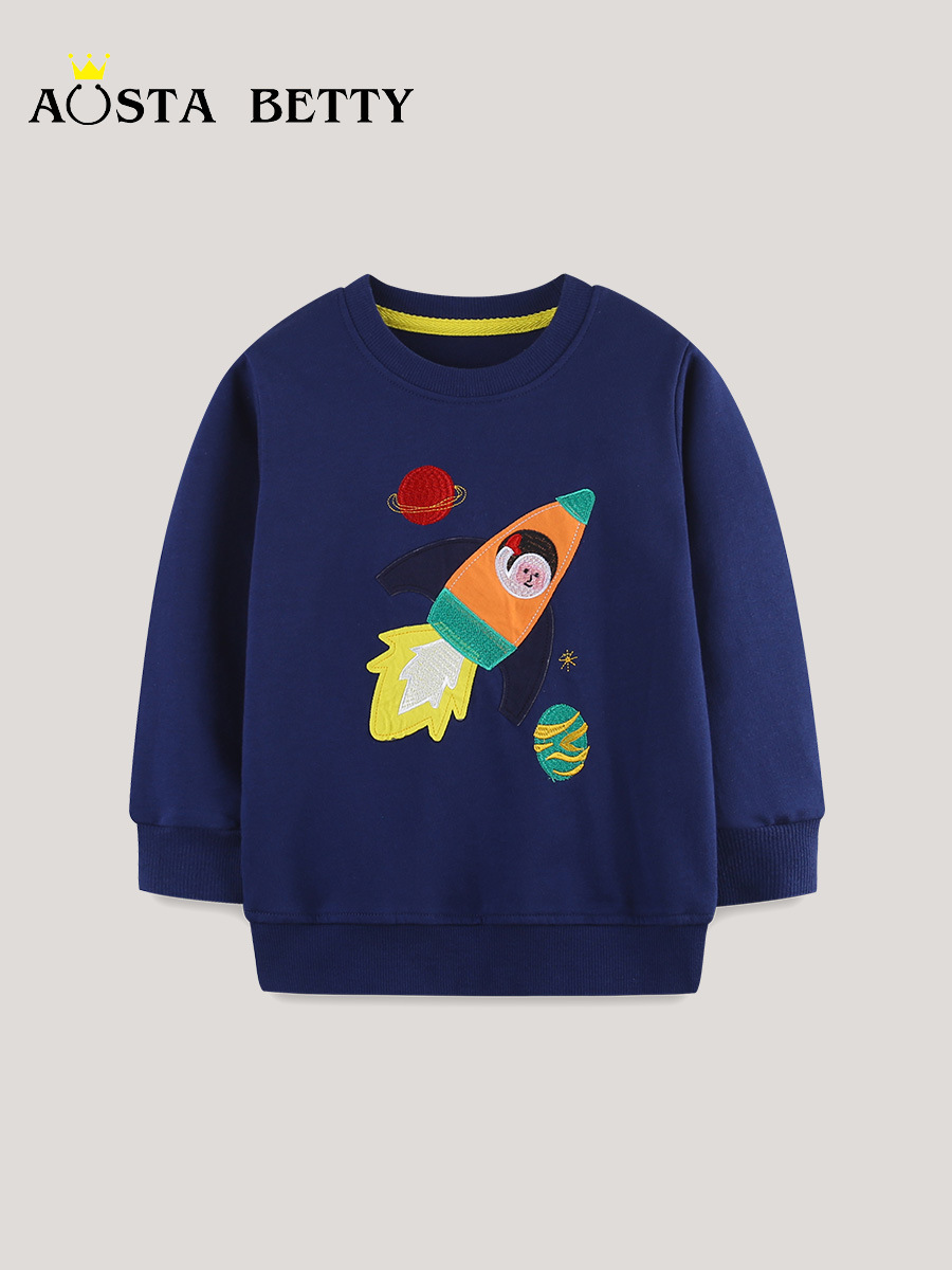 Modas para niños de otoño nueva camiseta infantil de manga larga camiseta impresa de cohetes de estilo europeo y americano camiseta deportiva de niños mezclada