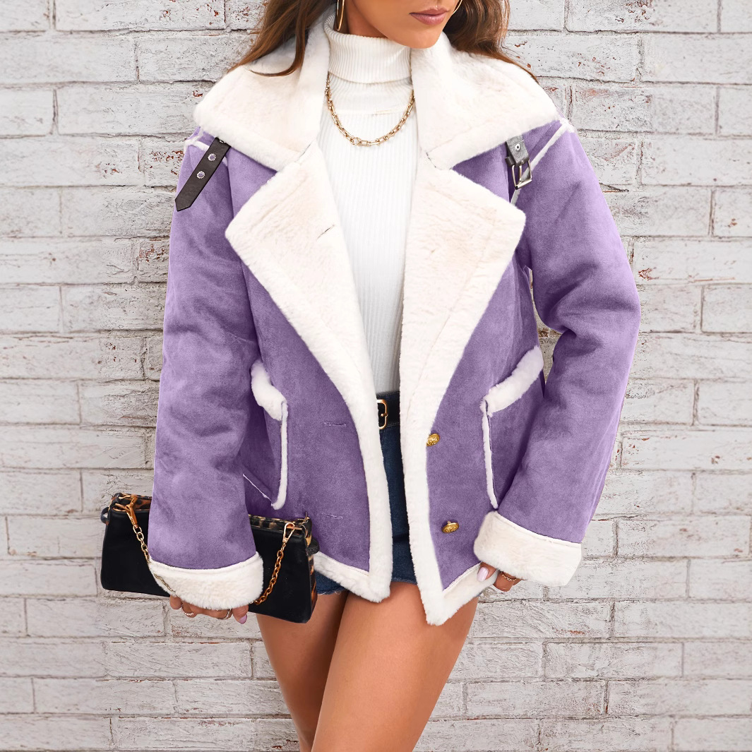 Women's Clothing fashion lapel plush jacket winter warm casual coat_voghion.com