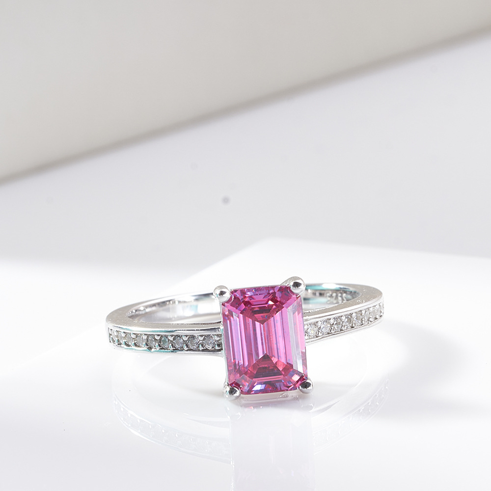 Anillo de plata esterlina s925 cuatro garras esmeralda Radeon corte anillo de piedra de moissan anillo de diamantes de moissan