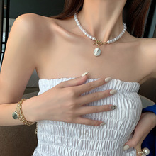 新款潮歐美性感珍珠項鏈網紅雙層鎖骨鏈項圈短款優雅頸鏈女