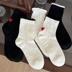 愛心純色日系甜美中筒襪夏季薄款透氣棉襪ins潮日系jk鏤空堆堆襪