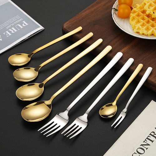 304 stainless steel Korean spoon and fork long handle salad spoon dessert spoon fork coffee stirring spoon household stainless steel tableware