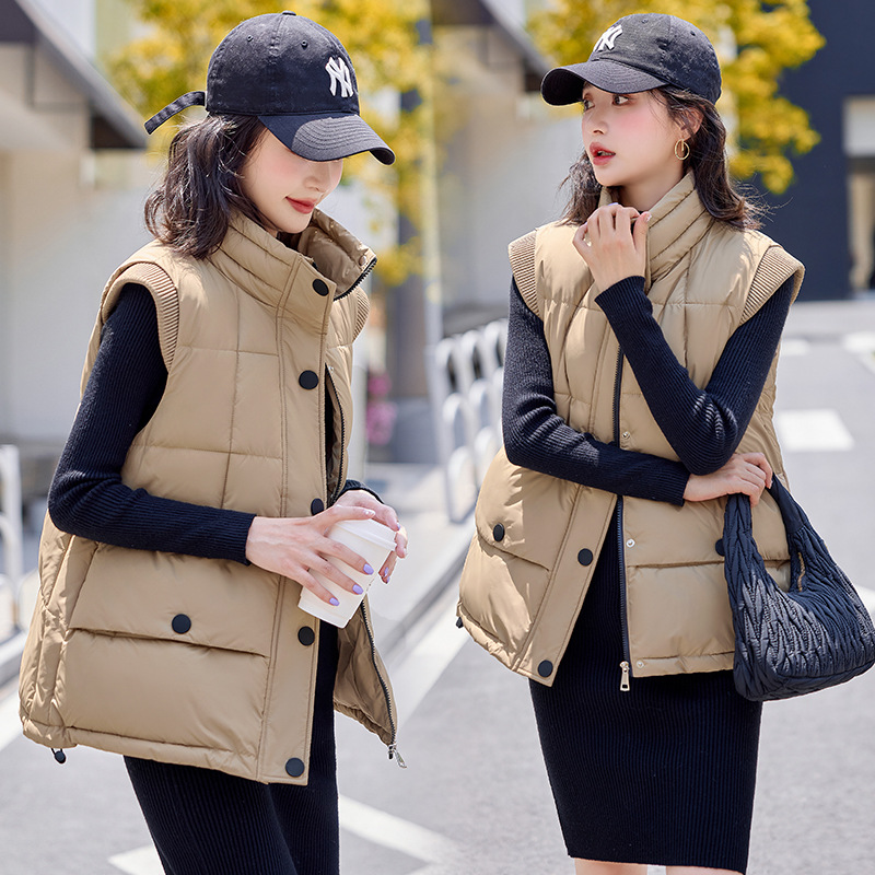 Chaleco de algodón coreano de pluma para mujeres invierno 2025 nuevo estilo suelto de moda de collar sin mangas de algodón chaqueta de hombro