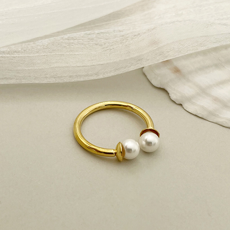 Simple Style Geometric Stainless Steel Plating Artificial Pearls Open Ring