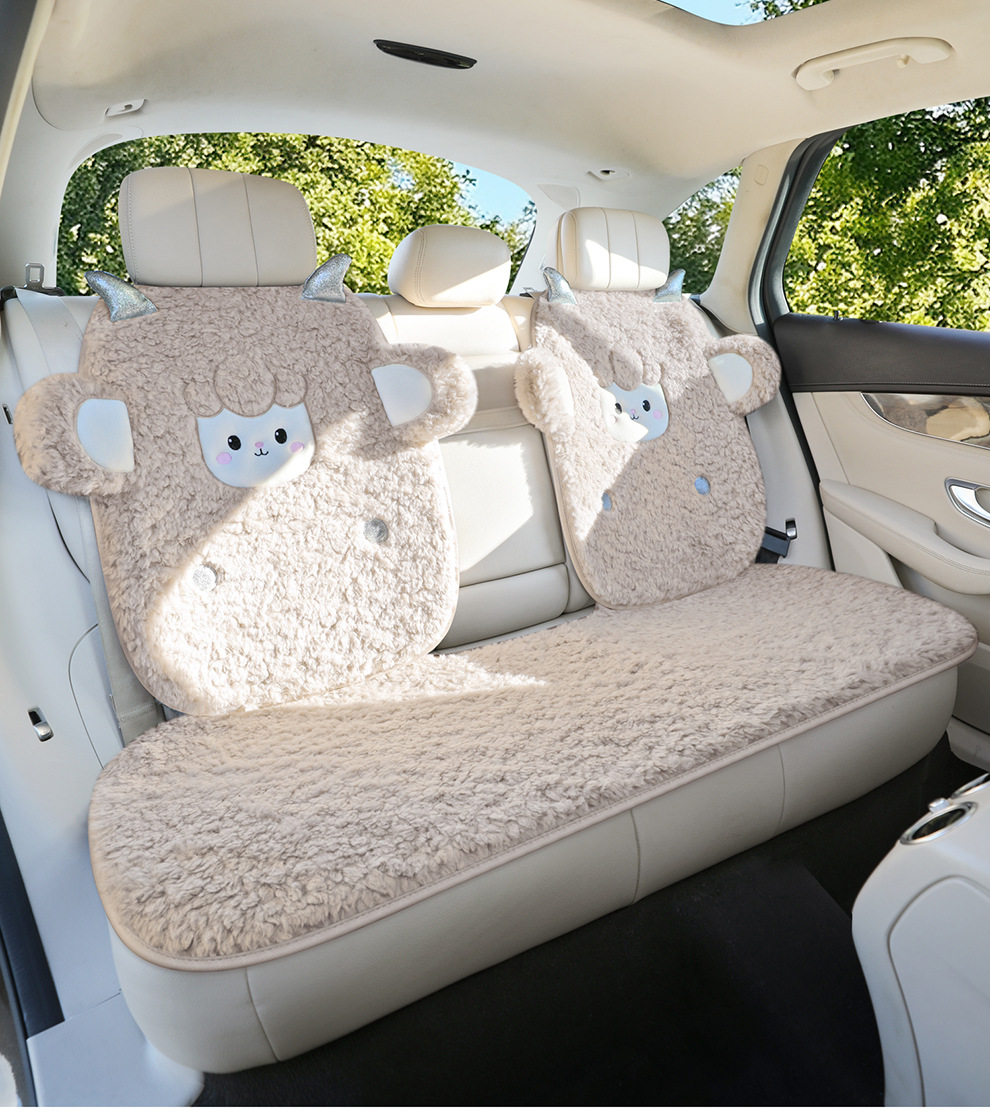 Lamb's Wool Car Seat Cushion Universal Embroidered Three-Piece Set Winter Warm Car Interior Supplies Lamb's Wool Seat Cushion Universal