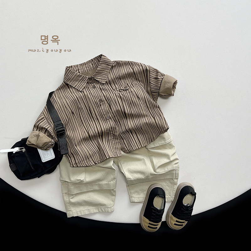 Estilo coreano ~ camisa para niños 2024 primavera niños rayas verticales superior personalizada de las mujeres estilo japonés coreano ropa de moda para niños