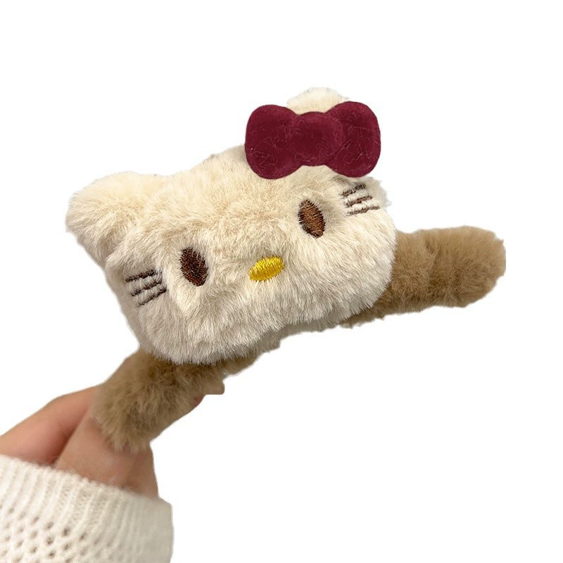 Заколка для волос (Hello Kitty) плюшевый двусторонний краб, мягкий мех 7,2 см