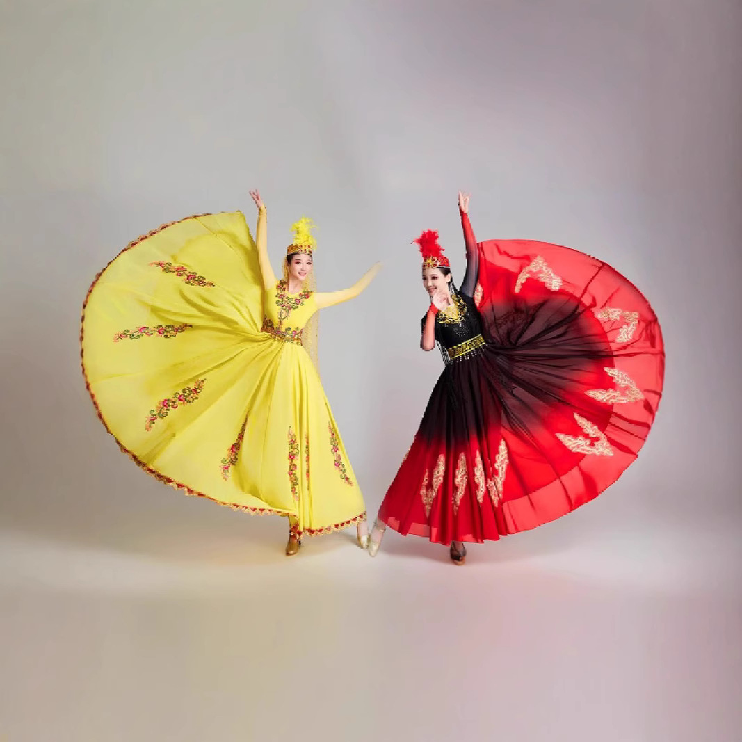 新疆舞蹈演出服大摆裙女维族舞蹈服艺考成人长裙民族舞蹈表演服