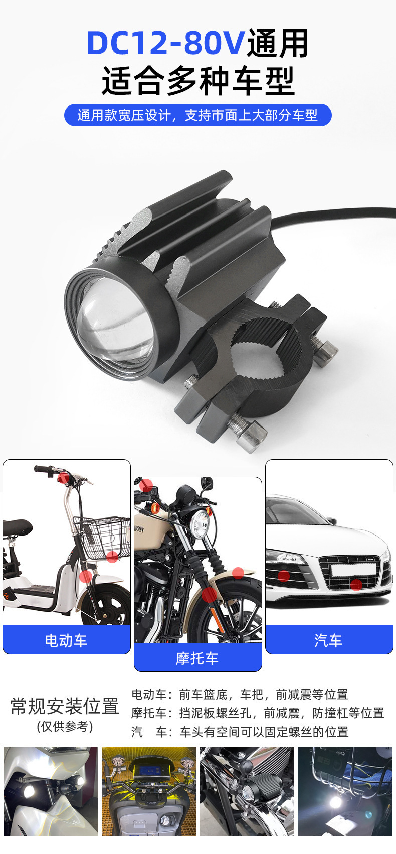 Electric Vehicle Motorcycle Spotlight Led Lens Yellow and White Modified Super Bright Strong Light Paving Far and Near Light External Headlight