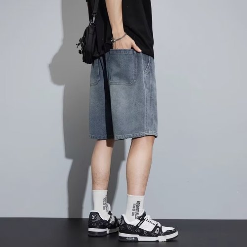 Men's Summer Thin Star Pattern 5-Inch Straight Leg Loose Casual Five-Finger Mid Pants